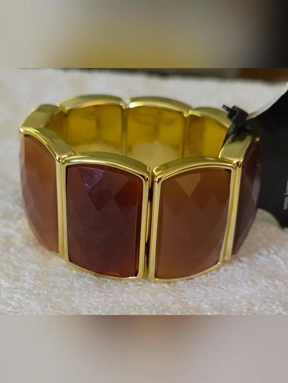 NOS NWT Sapphire Cracker Barrel Amber Resin Faceted Stretch Bracelet
